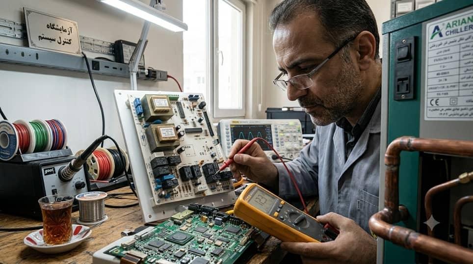 آموزش تخصصی تعمیر برد پکیج دیواری و تست رله‌های خروجی برد چیلر