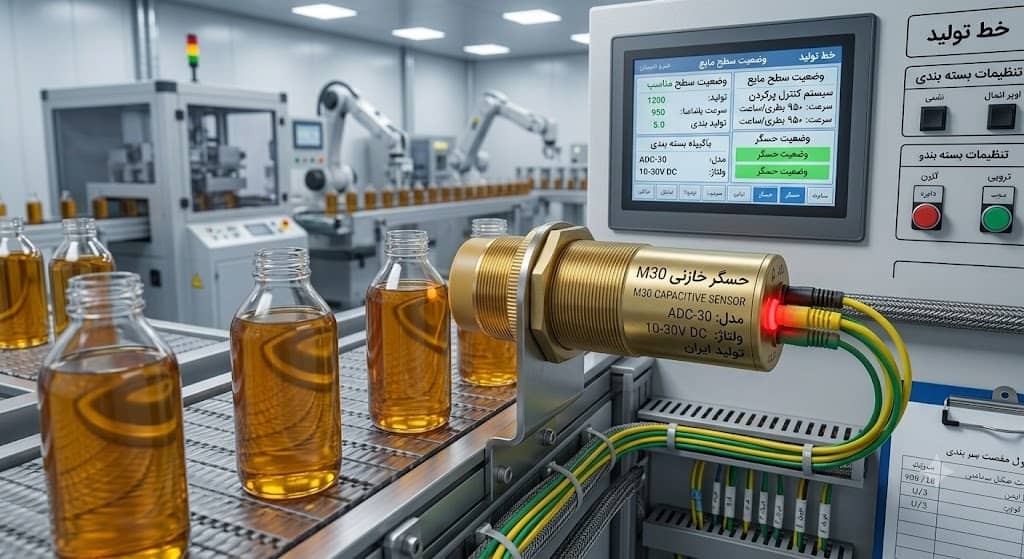نصب سنسور مجاورتی خازنی استوانه‌ای روی براکت فلزی در اتوماسیون کارخانجات صنایع غذایی ایران