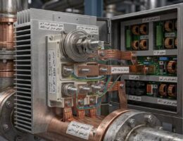 ماژول قدرتمند تریستور SCR و هیت‌سینک در تابلو کنترل برق صنعتی اَدبینو