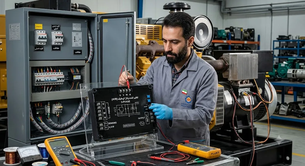 برد رگولاتور ژنراتور سه فاز AVR در تابلو کنترل دیزل ژنراتور اَدبینو