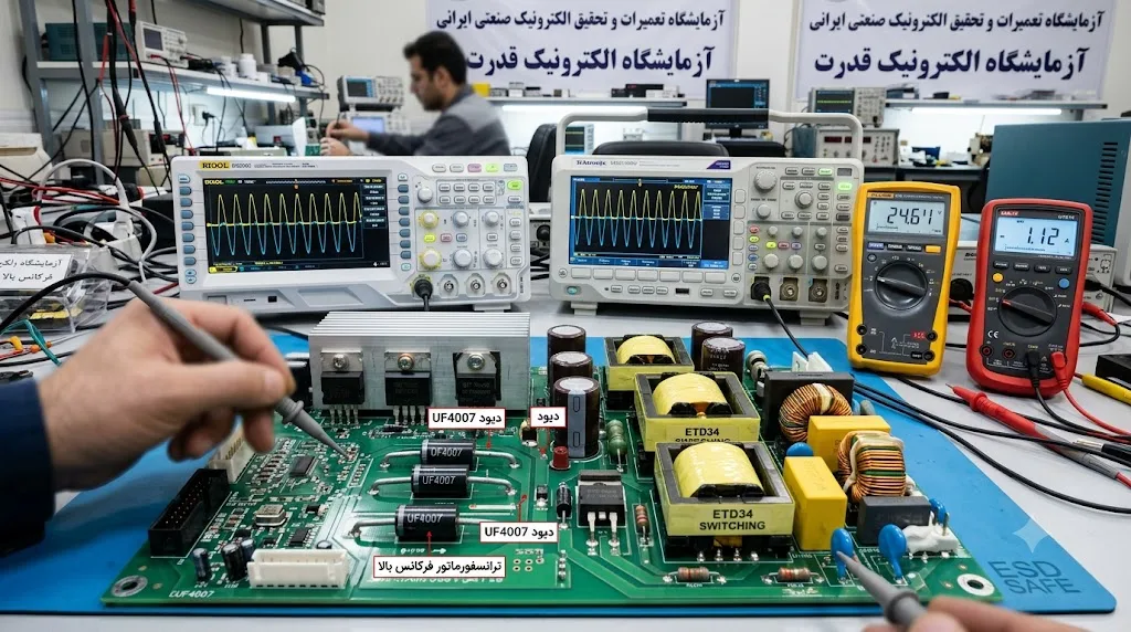 دیود اولترا فاست UF4007 و قطعات منابع تغذیه سوئیچینگ روی برد الکترونیکی در اتوماسیون اَدبینو