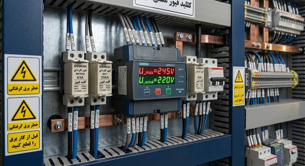 انواع محافظ ولتاژ دیجیتال و ریلی نصب شده در تابلو برق صنعتی ادبینو