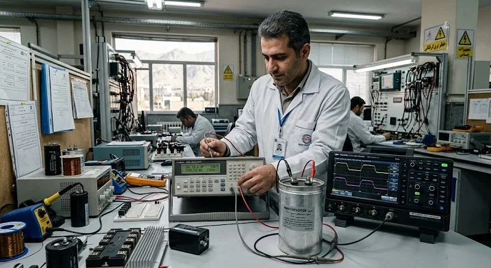 سنجش ظرفیت واقعی و مقاومت معادل سری خازن صنعتی با دستگاه LCR متر دقیق در آزمایشگاه ایرانی